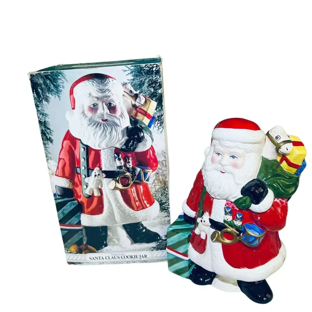 VTG Holiday Novelty 11.5” Tall Santa Claus Toys Snow Cookie Jar Canister & Box‎
